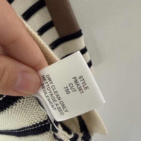 Brochu Walker Ivory & Black Stripe Knit Pima Cotton Sweater With Elbow Patches - Picture 8 of 8